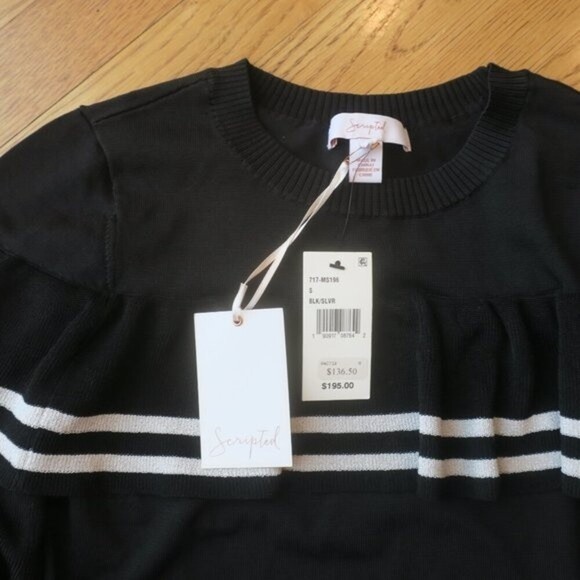 NWT SCRIPTED knit ruffle sweater metallic black fairy romantic elegant stretch - Picture 4 of 6